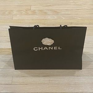 Authentic Chanel Black Paper Shopping Gift Bag with Camellia